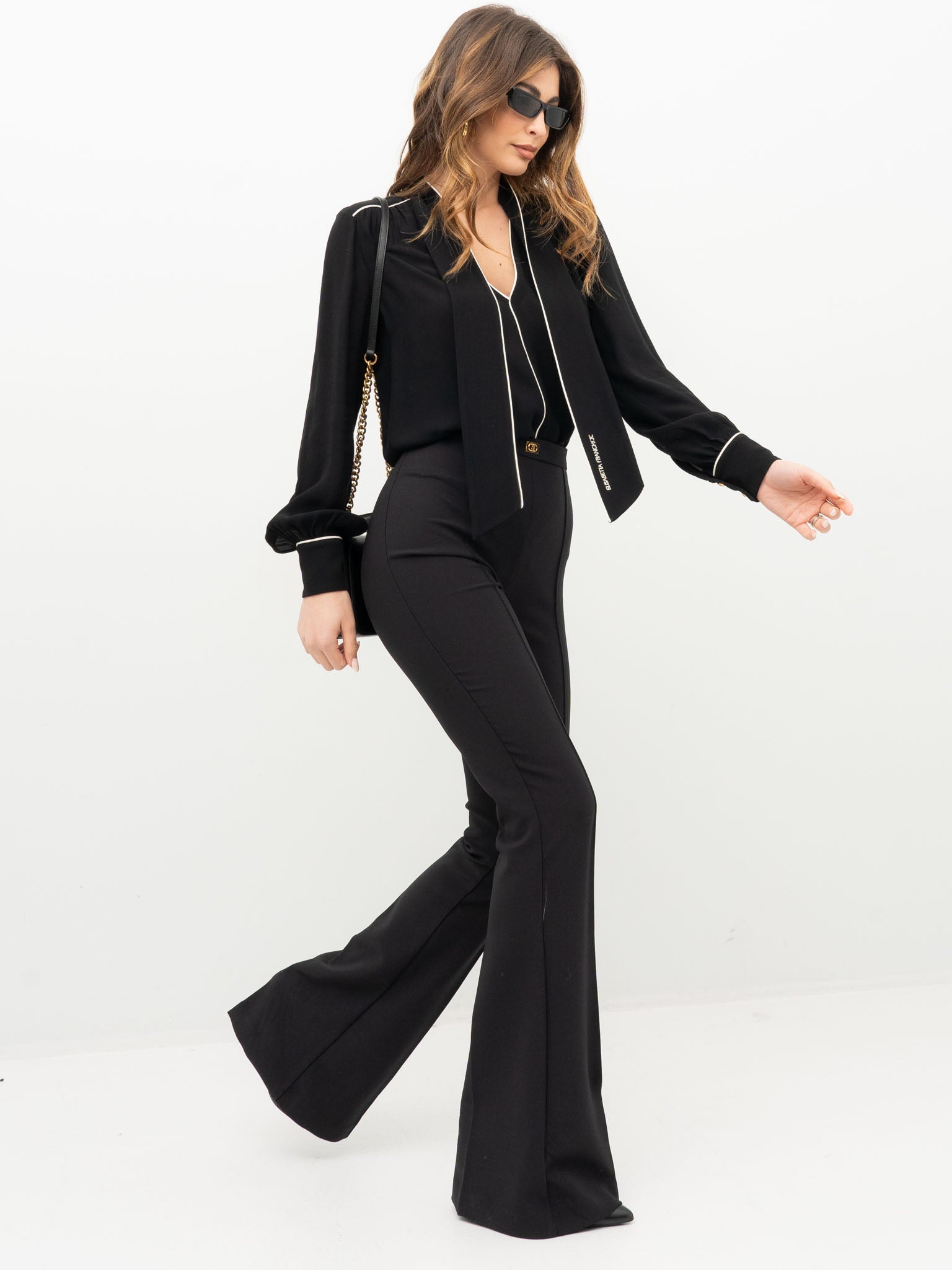 Elisabetta Franchi PA07951E2544 関税送料込 PA07951E2 Elisabetta Franchi Crêpe Flared Trousers With Logo