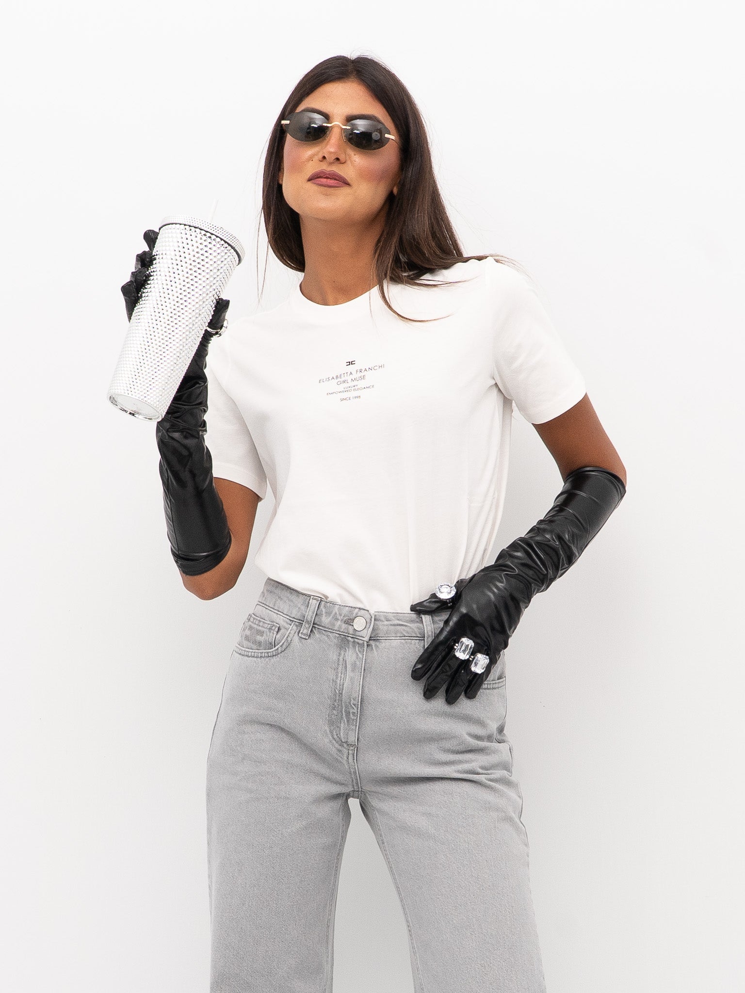 【Elisabetta Franchi】マクロロゴ入りジャージTシャツ T-SHIRT ELISABETTA FRANCHI MA63D56E2 – Niklo Boutique